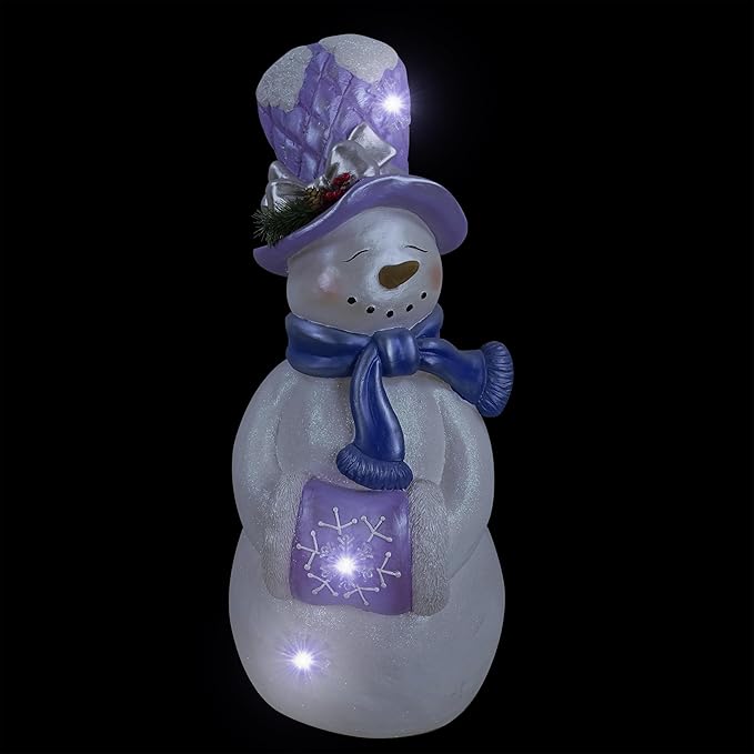 Alpine Corporation SKY560L, Lavender White Snowman Statue w/Hand Muff, Twinkle LED Lights, Large Over 3 Feet Tall Indoor/Outdoor Holiday Decor for Porch or Yard