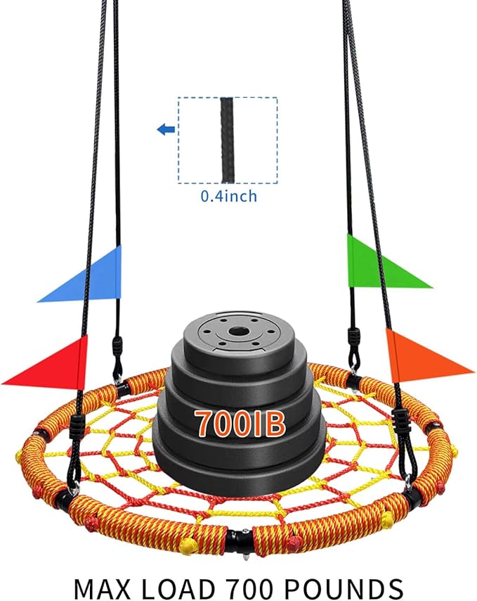 32 Spider Web Swing,Tree Swing for Kids Outdoor,Outdoor Large Web Swings£¬700Lb Weight Capacity, with 71 Detachable Nylon Rope Swivel£¬for Backyard, Playground (Red-y) (32in)