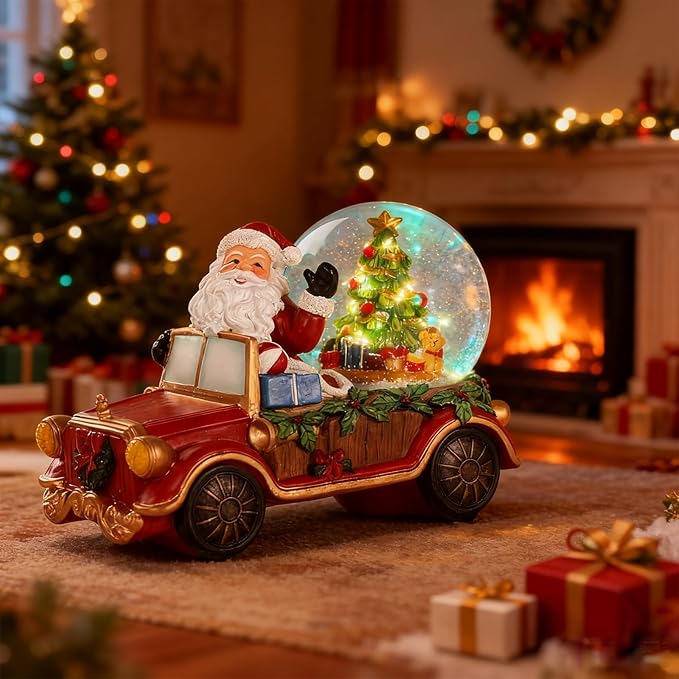 Christmas Snow Water Lantern Santa Claus with Christmas Tree, Battery Operated Lighted Spinning Lantern for Christmas Festival Decoration Gifts