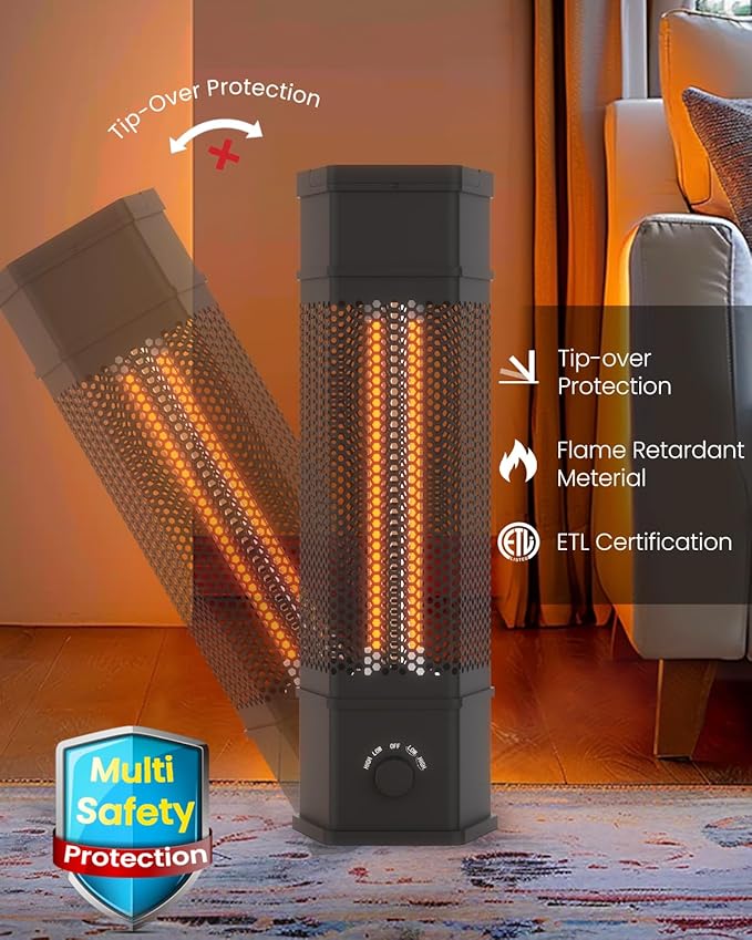 Electric Patio Heater Outdoor Indoor Use, 360¡ÆAll-round Heating, 1500W Infrared Tower Heater, Tip-Over & Overheat Protection Portable Space Heater for Large Room, Backyard, Home