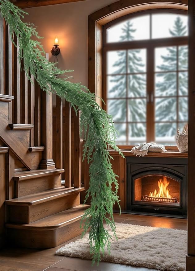 6ft Handmade Christmas Garland,Cedar Artificial Greenery,Seasonal Garland for Fireplace Winter Holiday Indoor Outdoor Decoration
