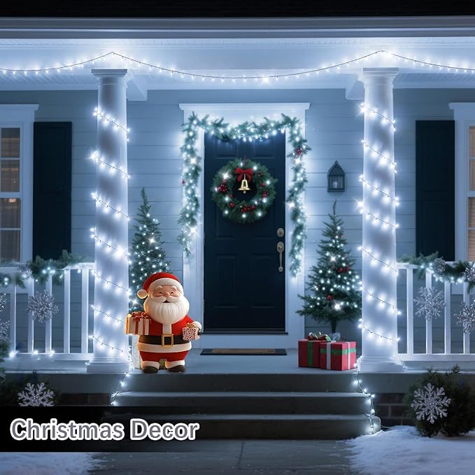 403 FT 1000 LED Christmas Lights Outdoor Fairy Lights Plug In Extra Long String Lights Clear Wire Waterproof 8 Modes Timer for Outside House Tree Garden Yard Wedding Party Decorations-Cool White