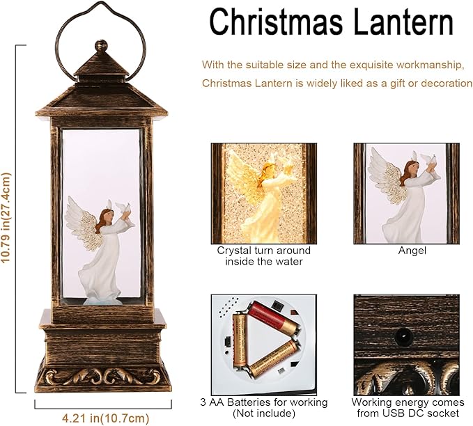 Christmas Music Snow Globe, Lighted Angel Water Lantern,Mothers Day Angel Gift for Mom from Daughters and Son, Glittering Christmas Decorations,Home Decor and Home Gifts