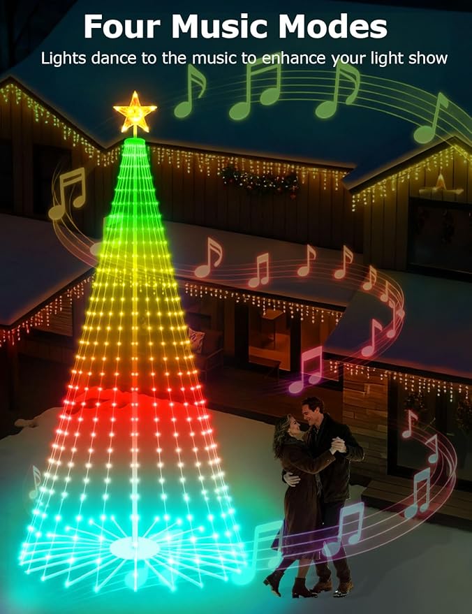 9FT Outdoor Christmas Tree Smart RGBW Christmas Tree with 460 LED Lights App and Remote Control, DIY Multi-Color Lightshow LED Christmas Cone Tree, Timer Music Sync, Christmas New Year Decoration
