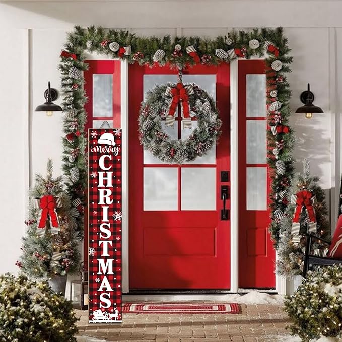 Nialnant Merry Christmas Welcome Porch Sign, Vertical Santa Welcome Sign for Front Porch, Winter Yard Christmas Sign for Porch Door Indoor Outdoor Holiday Decoration - 47.2" X 7.8
