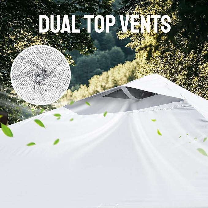 CROWN SHADES 10x10 Pop Up Canopy - Patented Center Lock One Push Instant Outdoor Canopy Beach Tent with STO-N-Go Bag 8 Stakes & 4 Sand Bags，White