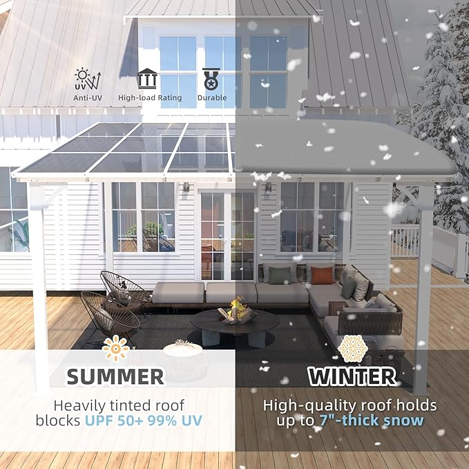 AECOJOY 12' x 12' Gazebo in White, Large Outdoor Wall Mounted Gazebos on Clearance, Patio Lean to Gazebo Metal Awnings for Decks,Patio, Porch, Backyard and More