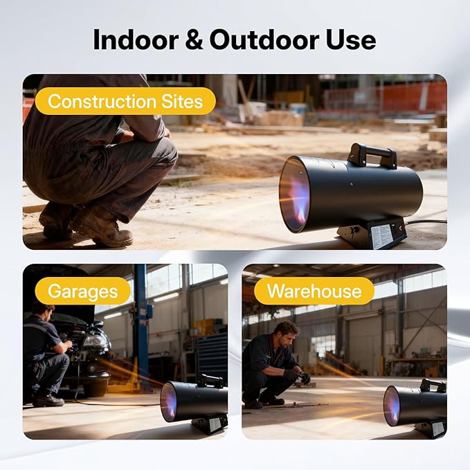 125,000 BTU Portable Forced Air Propane Heater - 10 ft Hose & Regulator Included, Adjustable Torpedo Heater for Garage, Construction Sites, Jobsite, Patio