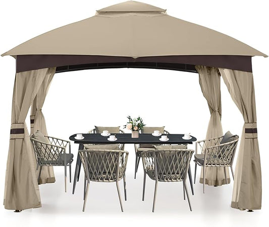 MASTERCANOPY Outdoor Patio Gazebo for Garden with Upgrade Steel Frame and Netting Walls (10x10, Khaki)