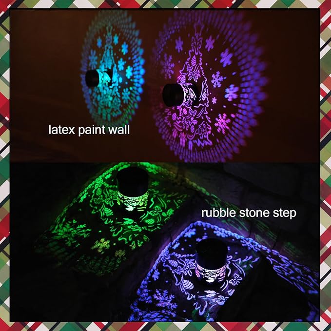 Christmas Tree Theme Solar Fence Lights - Color Changing Solar Lights Outdoor Waterproof Metal Step Wall Deck Fence Light for Post Patio Backyard Garden - Christmas Decorations Gifts for Women Mom.