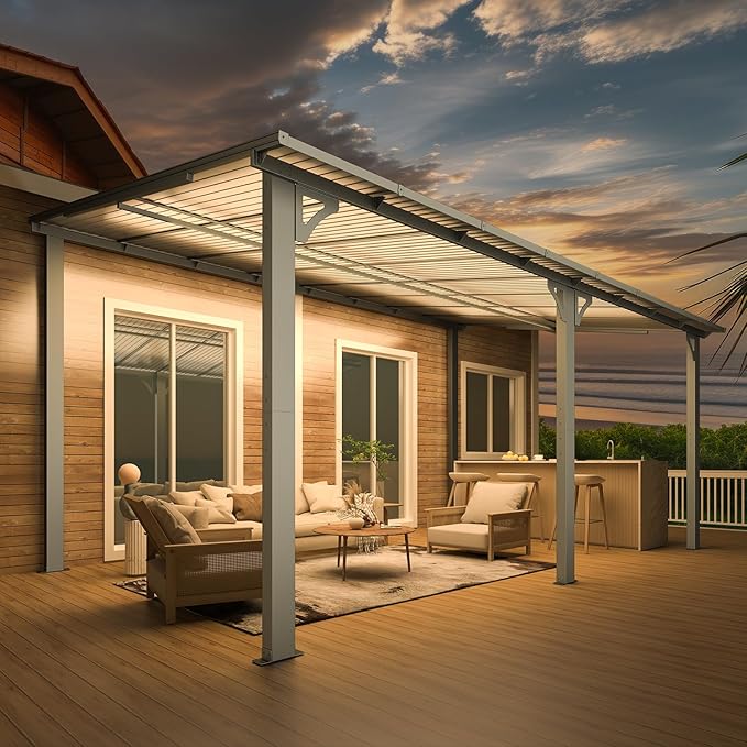 AECOJOY 16' x 10' Gazebo Outdoor Pergola for Patio, Large Wall-Mounted Hard Top 10x16 Lean to Metal Gazebo Shelter Pergolas and Gazebos Clearance with Patio Roof, Heavy Duty Awnings for Patio, Decks