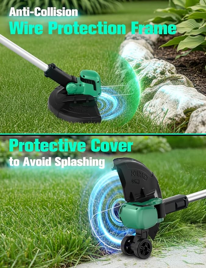 KIMO Cordless Weed Wacker Battery Operated w/ 2 x 2.0Ah Batteries, 2-in-1 String Trimmer & Edger with Charger & Wheels, 12 Dual-Sided Cutting Line, 10Pcs Cutting Lines, 20V Weed Trimmer for Lawn Yard