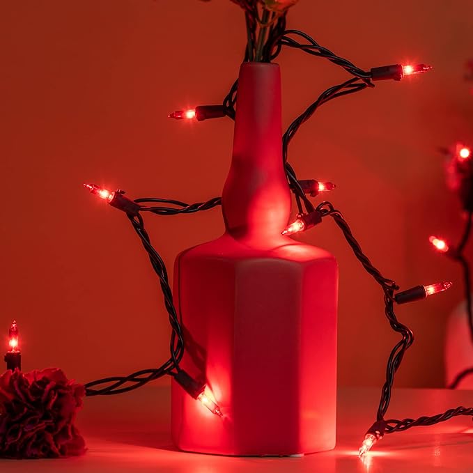 YULETIME 200 Red Christmas Lights with Black Wire, Pack of 2 Sets 33 ft 100 Count UL Certified Holiday String Lights (Red)