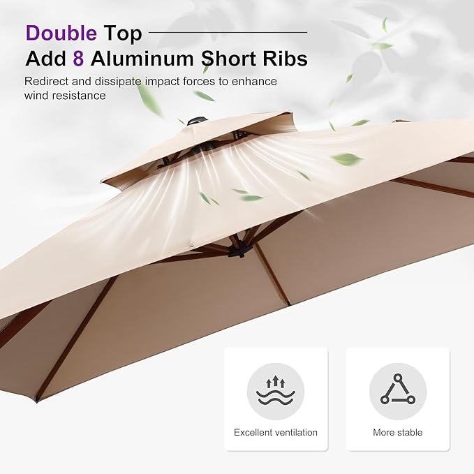 PURPLE LEAF 12ft Patio Umbrella Outdoor Square Umbrellas Large Cantilever Umbrella Windproof Offset Umbrellas Heavy Duty Sun Umbrella for Garden Deck Pool Patio, Beige