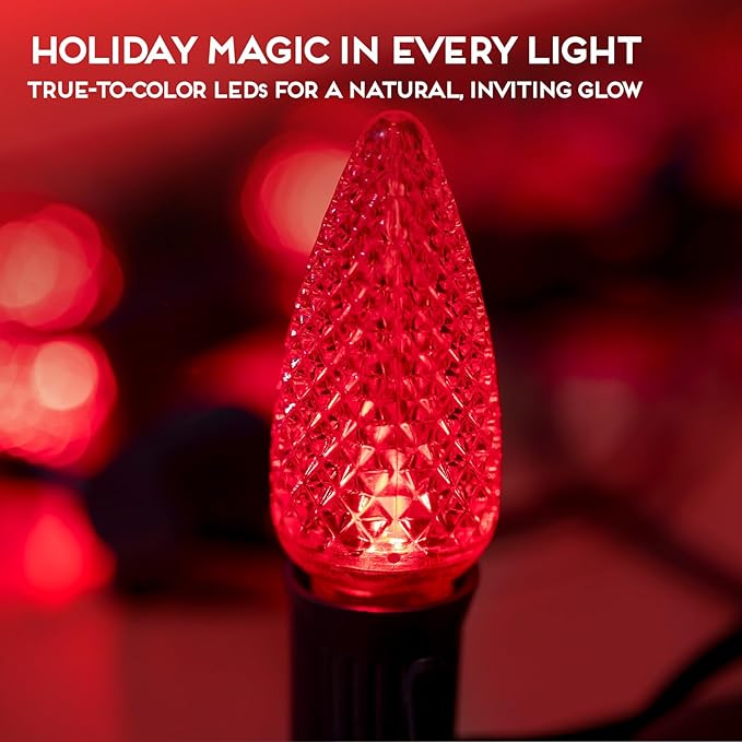 HLO Lighting Set of 25 Red C9 Faceted LED Christmas Light Bulbs for Indoor & Outdoor Use | Durable Replacement Bulb