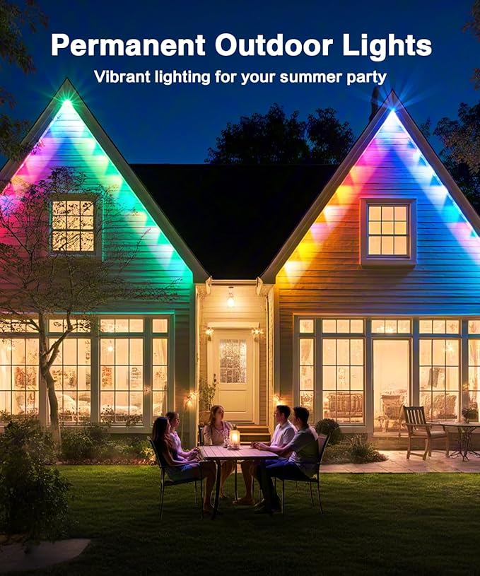 Permanent Outdoor Lights for House, 50ft 24 RGB+IC Smart Outdoor Decor, 50 Scene Modes, App/Remote Control, IP68 Waterproof