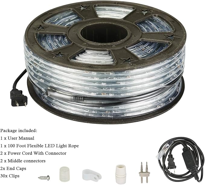 100ft Rope Lights Outdoor, Outdoor String Lights Waterproof, Decorative Lighting for Indoor/Outdoor, Garden,Backyards Halloween and Christmas Decoration, Landscape Lighting
