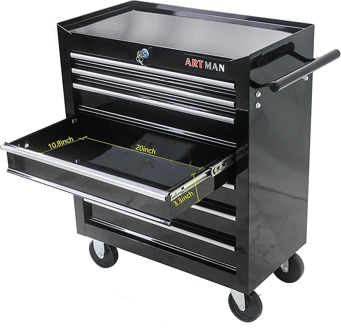 RYH 7 Drawers Rolling Tool Chest & Tool Box on Wheels | Heavy Duty Metal Cart with Ball Bearing Drawers | Fits US General Tool Box for Garage Storage (Black, 7 Drawers£¨29.9 H ¡¿ 24.2 W ¡¿ 12.9 D)