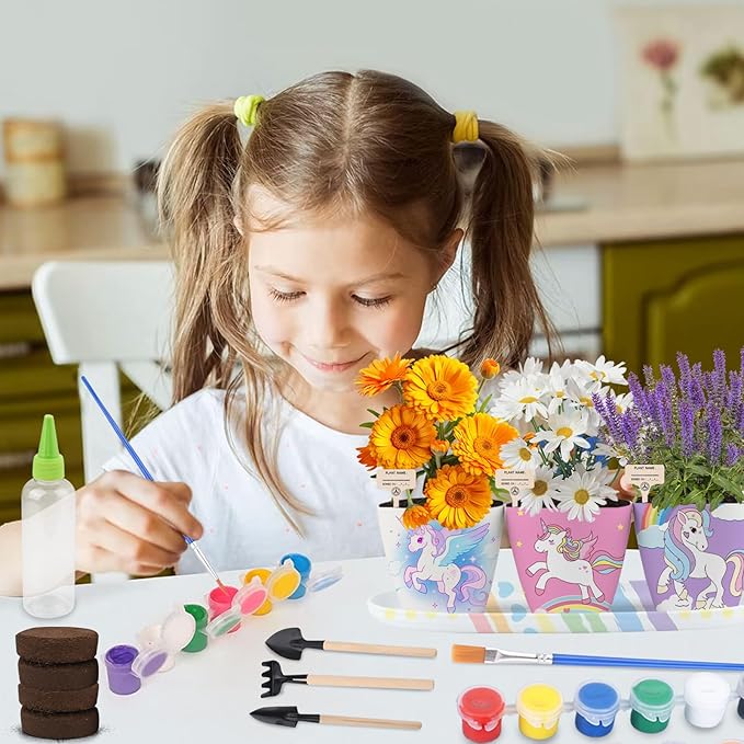 QSQSRUCH 6 Set Painting & Plant Flower Garden Kit, Arts and Crafts Kits for Kids Ages 4-8,Girls Gifts 8-10, Garden Set for Kids 8-12,Girls Toys Age 6-8, Gift for 4 5 6 7 8 9 10+ Year Old Girl