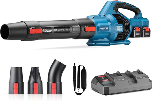 Dong Cheng Brushless Cordless Leaf Blower, 40V Battery Powered Blower with 2 * 4.0Ah Batteries & Charger, 650 CFM High-Efficiency Blower for Sidewalks, Driveways, Town Care, Blowing Leaves and Snow