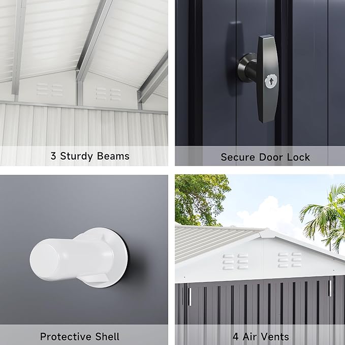 Polar Aurora 6x8 FT Outdoor Storage Shed, Metal Garden Shed with Updated Frame Structure, Tool Sheds for Backyard Garden Patio Lawn White