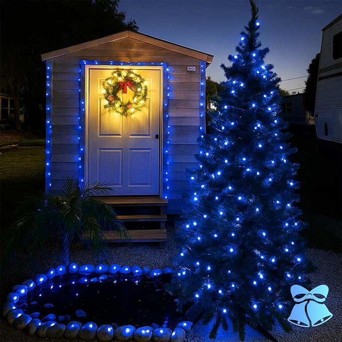 4 Pack 180FT Solar Christmas Lights Outdoor Waterproof, Super Bright 320 LED Solar String Lights with 8 Lighting Modes, Green Wire Solar Twinkle Fairy Lights for Outside Tree Xmas Party Garden(Blue)