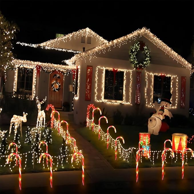 Upgraded 24 Pack Solar Candy Cane Lights Outdoor, Solar Christmas Lights Outdoor Waterproof with 8 Modes, Xmas Pathway Candy Cane Christmas Decorations Outside for Garden Lawn Yard Party