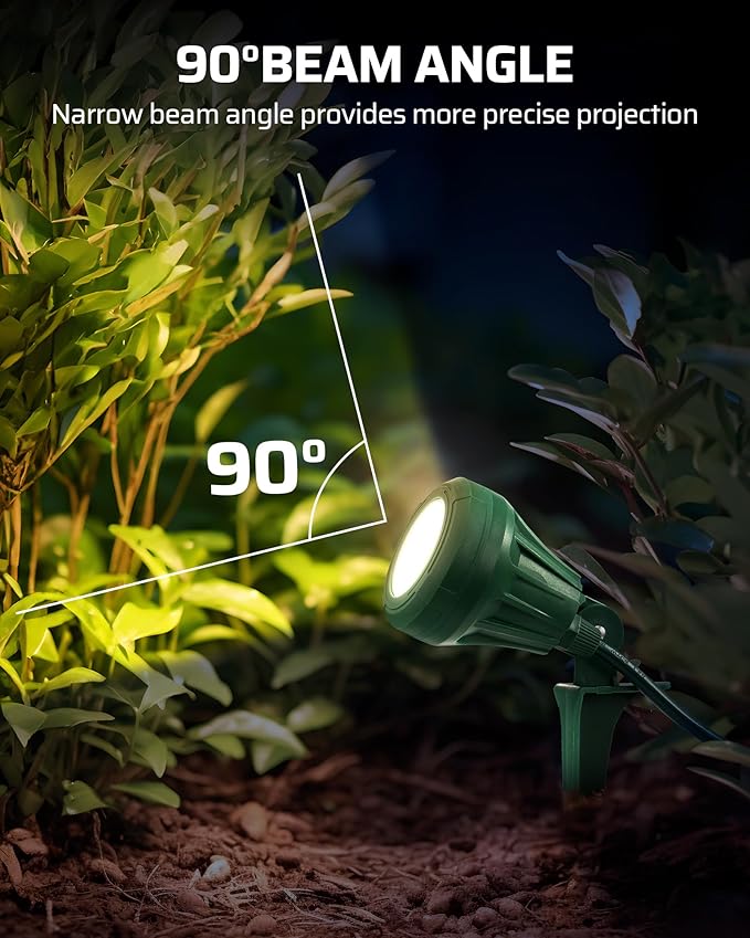 DEWENWILS Christmas 120V Spotlight Outdoor, 500LM Waterproof LED Spot Light with 3 Extra Lenses (Red Yellow Green), Landscape Lighting for Holiday, Trees, 5FT Extension Cord, UL Listed