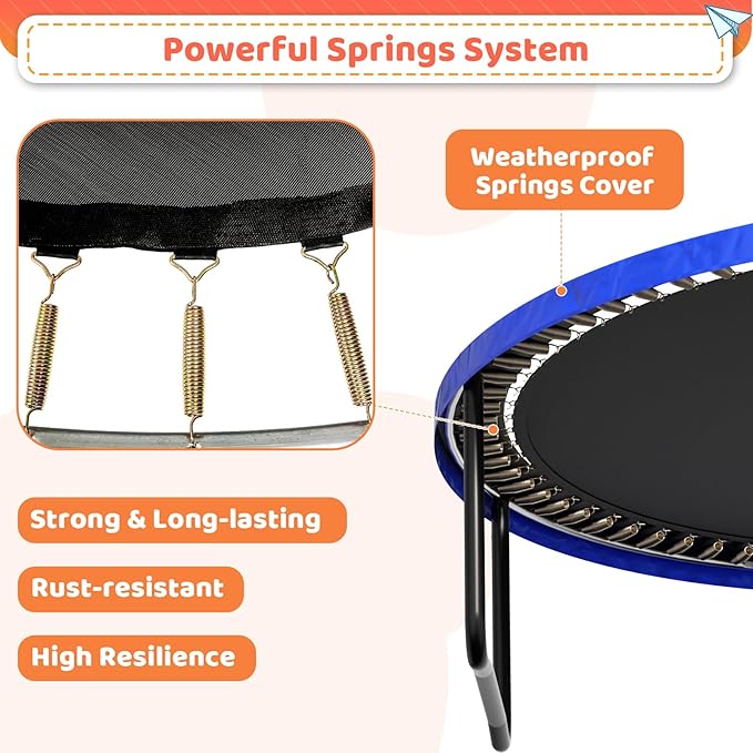 8FT 10FT 12FT 14FT 16FT Trampoline Outdoor, Trampolines for Kids & Adults, Pumpkin Trampolines with Safety Net, Ladder, Coating Metal Frame, ASTM Approved Large Backyard Trampoline for Kids