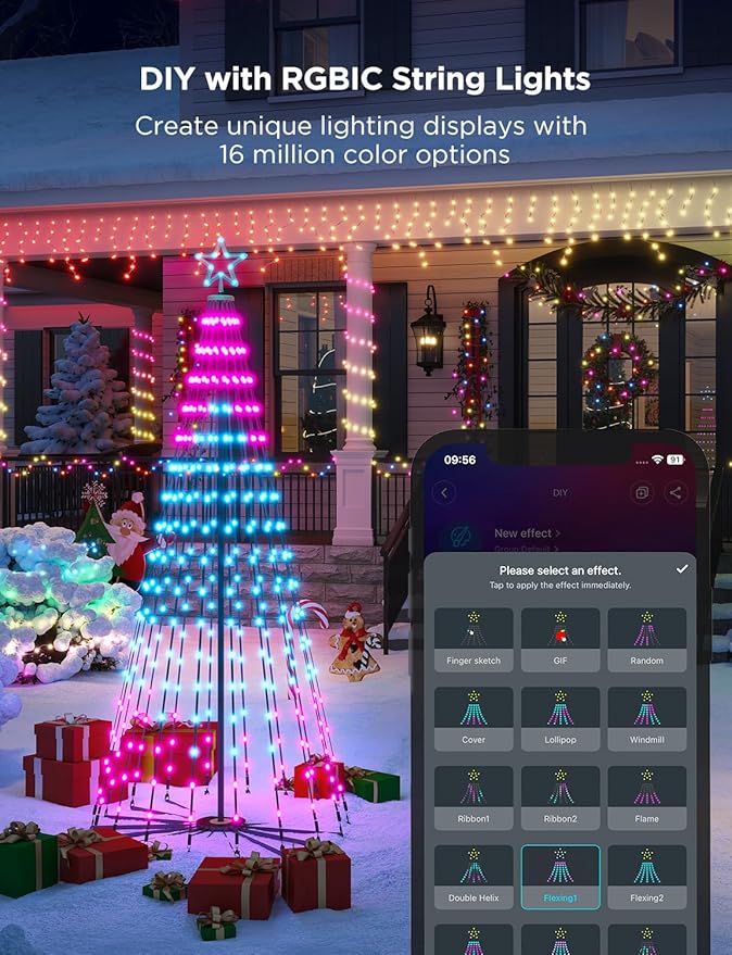 Govee Christmas Cone Tree Lights, 7.5ft 370 LEDs RGBIC Christmas Tree Lights with Smart App Control, IP67 Waterproof Outdoor String Lights for Christmas Decorations, 82+ Scene Modes, Music Sync