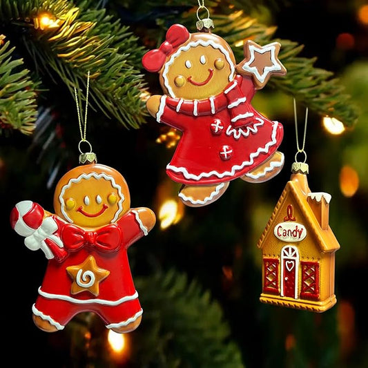 3pcs Gingerbread Christmas Tree Ornaments Set 2025 House Shatterproof Ornament 3D Decorations Indoor Unique Decor Gifts for Grandkids