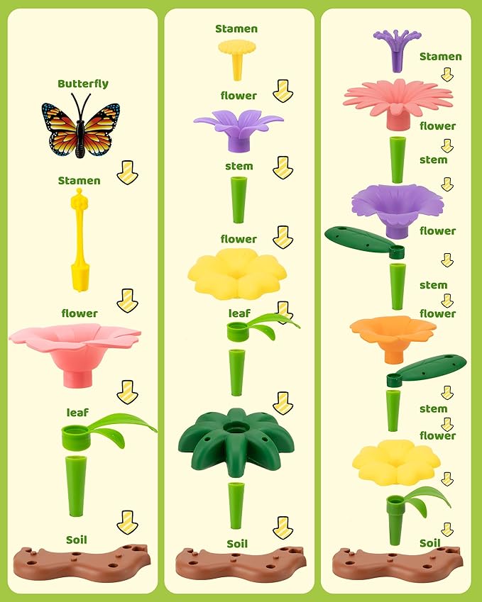 Flower Garden Building Toys for Girls: 322 PCS Kids Gardening Kit Set Gifts for 3 4 5 6 7 Year Old Toddler
