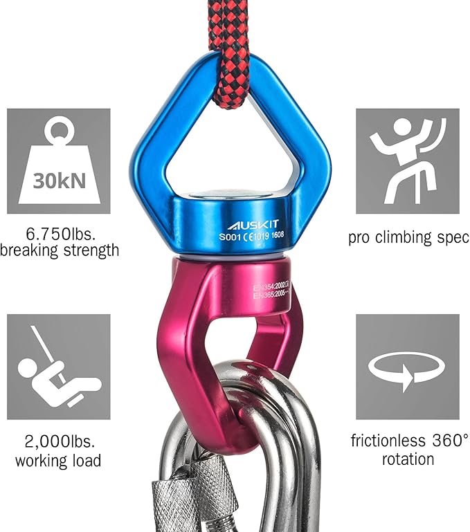 Blue Red Swing Swivel, 30 KN Safest Rotational Device Hanging Accessory