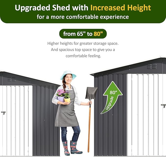 10x10 FT Outdoor Storage Shed, Metal Garden Tool Shed with Updated Frame Structure and Lockable Doors, Ideal for Backyard Garden Patio Lawn, Grey