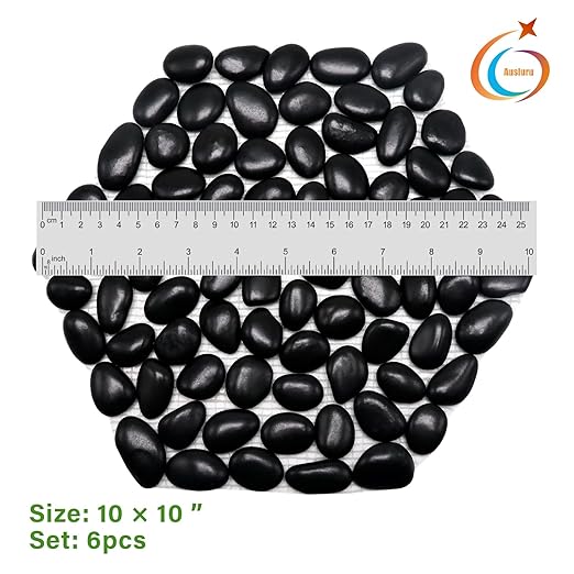 10in River Rock Stepping Stones Set - 6 Pack | Polished Pebble | Long-Lasting PVC Mesh Backing | Perfect for Garden Paths and Lawns Outdoor Landscaping Decoration | Black Rhombus