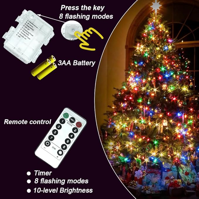 Color Christmas Tree Lights Indoor, 2 Pack 36ft 100LED String Light with Remote and Timer, Dimmable Led Christmas Decor lamp Outdoor, Twinkling Fairy Light as Xmas Tree Lights