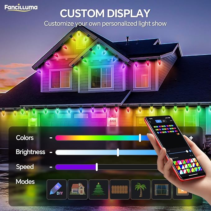 Smart C9 Christmas Lights Outdoor, 132FT 200 LED RGB Color Changing Christmas Lights, APP Remote Controlled Music Sync Waterproof Connectable String Lights for Indoor Outdoor Xmas Decor