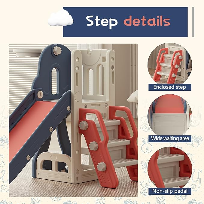 Toddler Slide,Kids Climber Slide with Storage Space and Non-Slip Steps,Indoor Outdoor Playset with Basketball Hoopa and Telescope,Slide for Toddlers Age 1-3