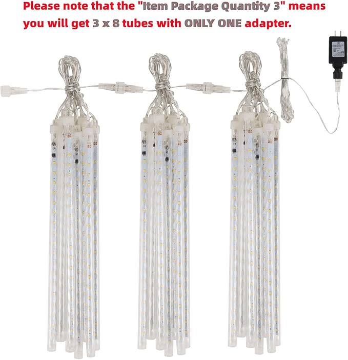 24 Tubes Meteor Shower Lights, Outdoor Icicles Christmas Decor, 12 Inch 864 LED Snow Falling Connectable Raindrop Lights, Xmas Wedding Party Tree Holiday Decoration, Blue