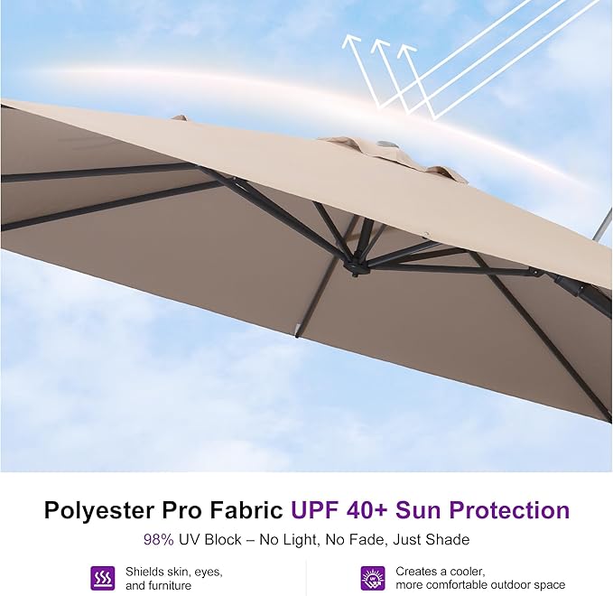 PURPLE LEAF 8' X 8' Swivel Outdoor Patio Aluminum Umbrella with Base Left-right Tilting Cantilever Offset Umbrella with UV Resistant Heavy Duty Fabric for Deck Pool Patio Backyard, Sand Dune