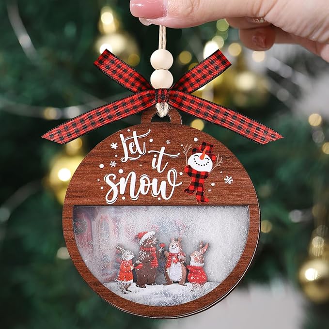 Tesuivra Christmas Tree Decorations Personality - Funny Brown Hanging Ornaments Set - Wooden Bear Santa Snowmen Home Indoor Decor - Uncommon Red and White Themed Xmas Ornaments for Holiday Decorating
