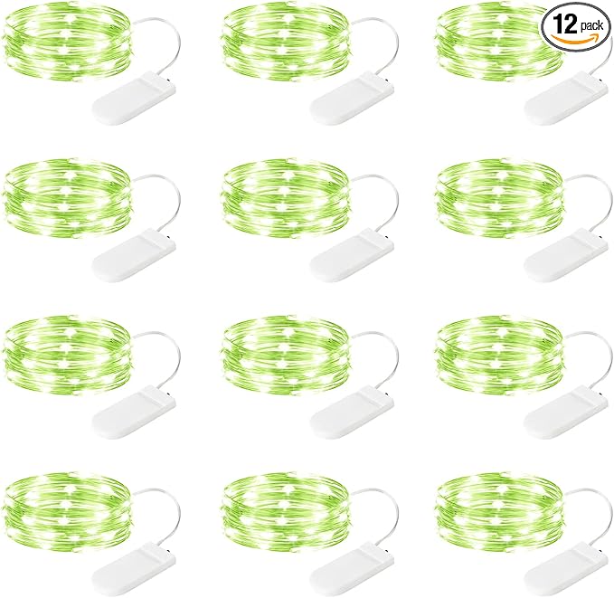 12-Pack LED Fairy Lights 7 Feet Battery Powered Waterproof Silver Wire 20 Slim Copper Wire Pastel Lights for DIY Wedding Party Bedroom Patio Easter Christmas (Green)