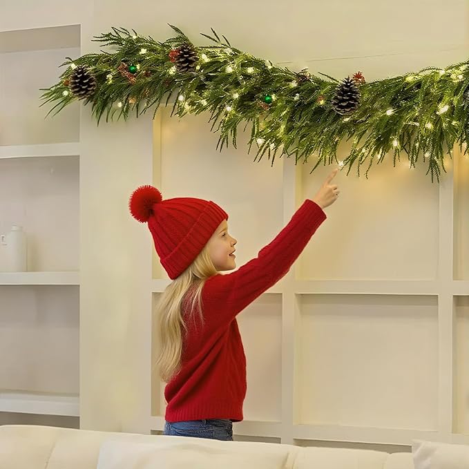 6 Ft Norfolk Pine Garlands, Real Touch Winter Pine Garland, Dense Green Artificial Greenery Garland for Table, Mantle, Staires, Wall, Indoor, Outdoor Christmas Decorations