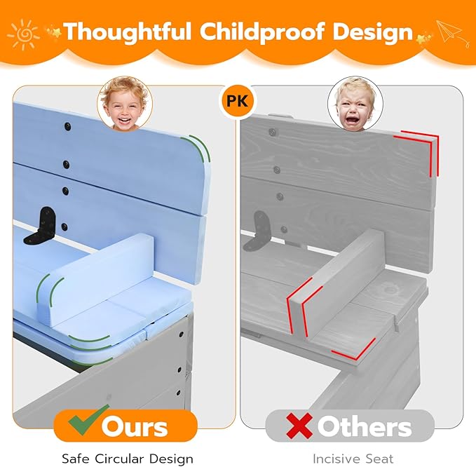 Wooden Kids Sandbox with Lid Sand Box with Canopy Outdoor Sandpit with Cover Adjustable Roof Bottom Liner