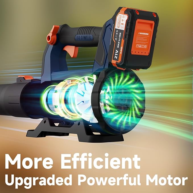 Leaf Blower Cordless with 2¡¿ 5.0Ah Batteries and Charger, 21V Electric, Lightweight Battery Powered Blowers for Lawn Care, Yard, Patio Cleaning, Blowing Leaves & Dust, Dark Blue