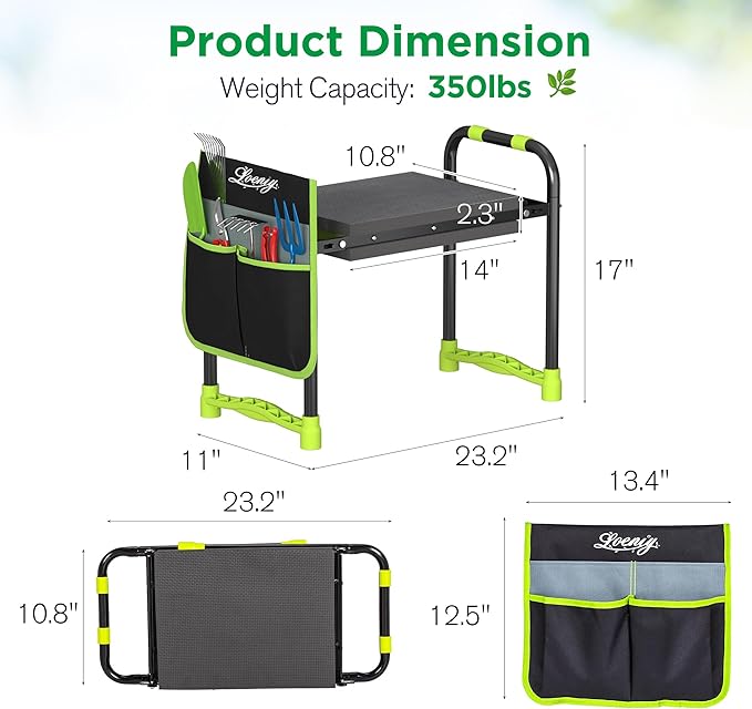 10.8¡± Wide Garden Kneeler and Seat, Heavy Duty Foldable Gardening Stool with Tool Belt Pouch, Portable Gardening Bench Chair for Seniors & Parents, Non-Slip & Easy Grip Design