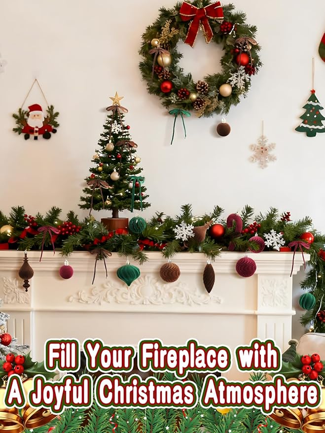 80Pcs Velvet Star Topper & Ornaments for Christmas Tree Decorations - 1 Topper Star, 2 Candy Canes, 27 Flocked Shatterproof Balls and 50 Bows (Multi-Color)