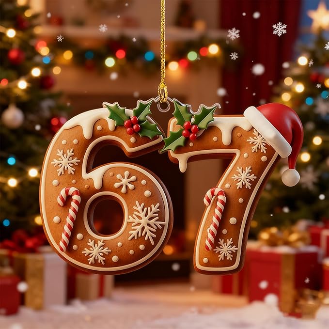 67 Christmas Ornament, Funny 67 Ornament Decor Christmas Tree Hanging Ornaments,Six Seven Ornament, 67 Decorations Meme Grandkid Birthday Gift for Younger Generations (3Pcs)