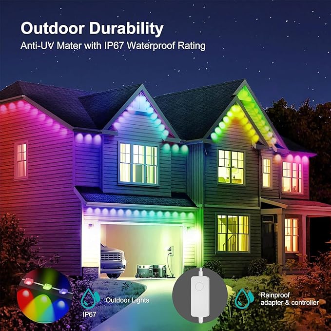 Permanent Outdoor Lights with App &P67 Waterproof Smart Eave Lighting, with App/Remote Control Eaves Light, DIY LED Scenes Modes for House Roof Decor,Christmas,Party,All Holiday and Daily.