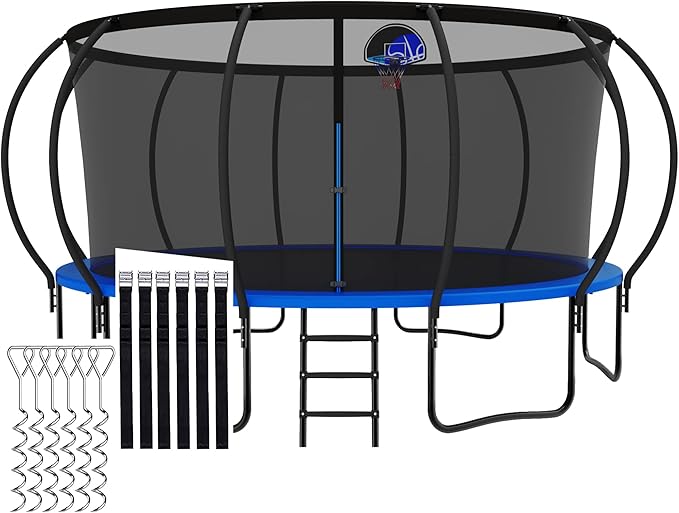 Tranpoline 1500LBS 8 10 12 14 15 16 FT Tranpoline for Kids and Adults Tranpoline with Enclosure Net, Wind Stakes, Basketball Hoop, Heavy Duty Recreational Tranpolines - ASTM Approved